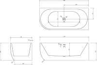 Акриловая ванна Abber AB9315 R 170x75 см, угловая, правая, пристенная, белая, асимметричная, с каркасом, со сливом-переливом