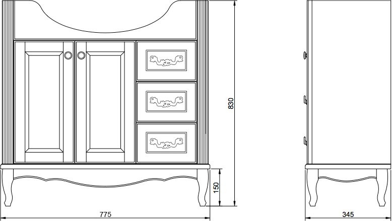 Тумба с раковиной ValenHouse Эллина 80 белая, фурнитура хром