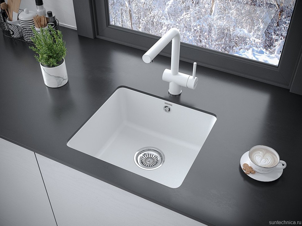 Комплект Мойка Paulmark Unter 50 PM204543-WH белая + Измельчитель Intenso