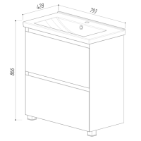 Тумба с раковиной Belux Киото Н 80 напольная, 2 ящика, белая