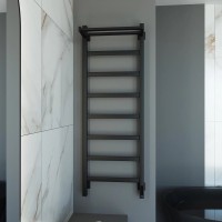 Полотенцесушитель электрический Grota Lore 430х1200 RAL9005 EL 120x45 см, подключение справа, слева, скрытое подключение справа, матовый черный, лесенка, из стали, с полкой