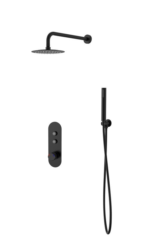 Душевой комплект SantiLine SL-9016MB черный матовый, С ВНУТРЕННЕЙ ЧАСТЬЮ