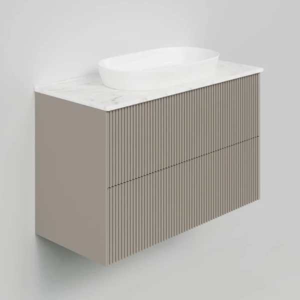 Тумба под раковину со столешницей La Fenice Terra Twin 100 подвесная, cappuccino, столешница белый мрамор