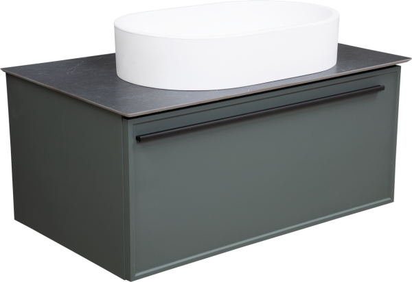Тумба с раковиной La Fenice Elba 80, серая, черная столешница, матовая раковина