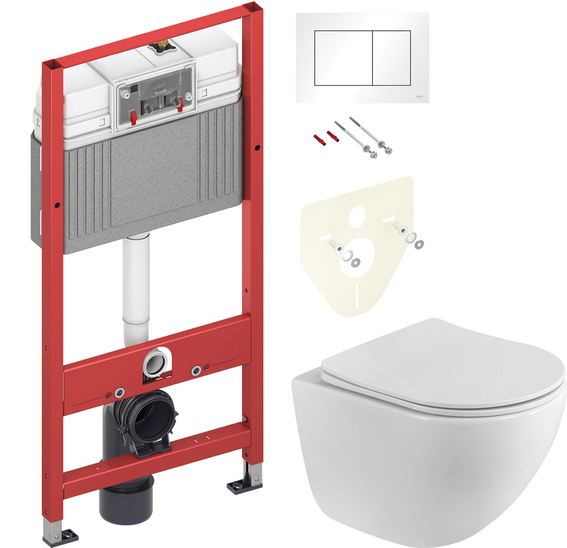 Комплект Унитаз подвесной BelBagno Libero BB11051CH-TOR/SC безободковый + Инсталляция TECE Base 9400413 4 в 1 с кнопкой смыва