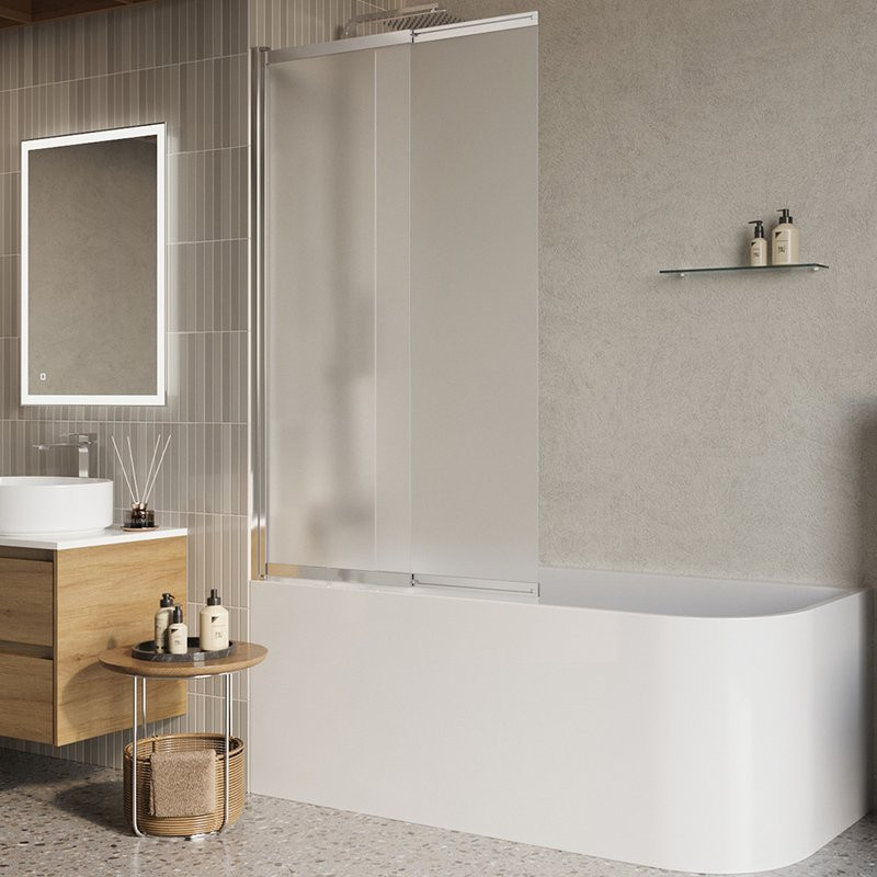Шторка на ванну BelBagno Luce VF-11-90/145-P-Cr профиль хром, стекло рифленое
