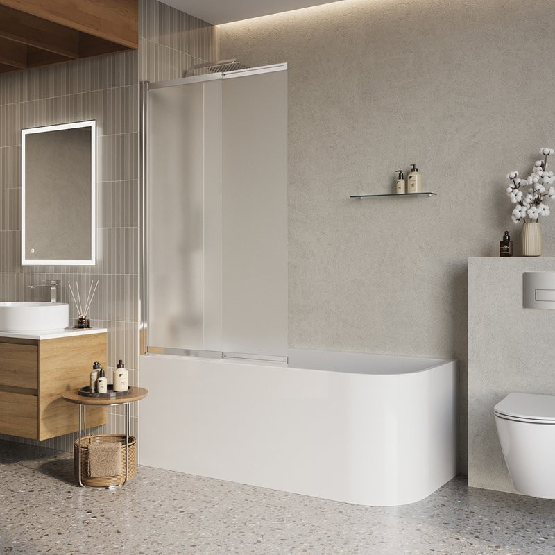 Шторка на ванну BelBagno Luce VF-11-90/145-P-Cr профиль хром, стекло рифленое