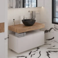 Мебель для ванной комнаты VitrA Ольборг 50: столешница 100, без отверстий, дуб французский + 2 тумбы 50