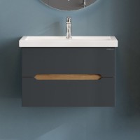 Тумба с раковиной Onika Айленд 70 подвесная, графит, дуб крафт золотой