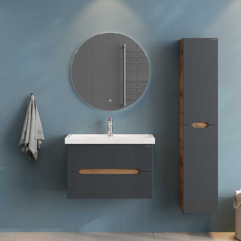 Тумба с раковиной Onika Айленд 70 подвесная, графит, дуб крафт золотой