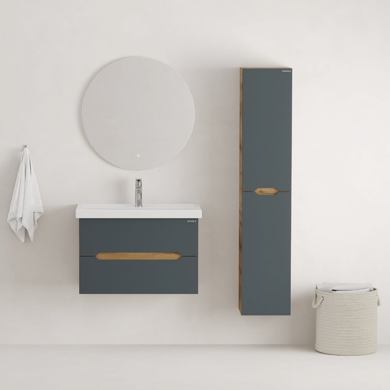 Тумба с раковиной Onika Айленд 70 подвесная, графит, дуб крафт золотой