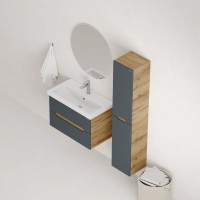 Тумба с раковиной Onika Айленд 70 подвесная, графит, дуб крафт золотой