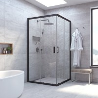 Душевой уголок Vegas Glass Za Novo ZA NOVO 100 02М 01 профиль черный матовый, стекло прозрачное