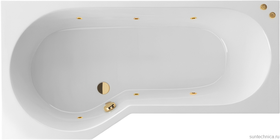 Акриловая ванна Excellent Be Spot Soft L 160x80 см, угловая, левая, встраиваемая, с гидромассажем, белая, асимметричная, с каркасом, со сливом-переливом, фурнитура золото