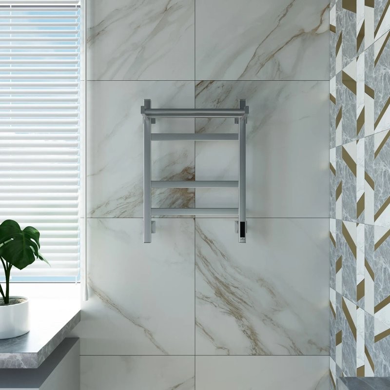 Полотенцесушитель электрический Grota Tela 430х600 NM EL 60x45 см, подключение справа, слева, скрытое подключение справа, матовый хром, лесенка, с полкой