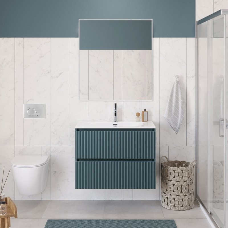 Мебель для ванной комнаты BelBagno Uno 90 подвесная, 2 ящика, матовая голубая