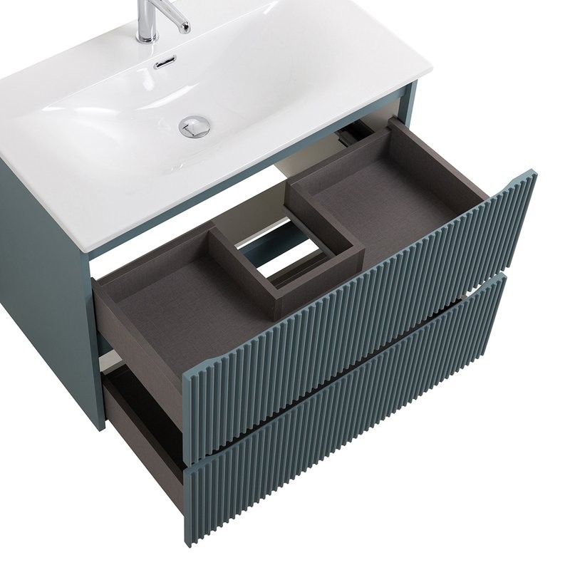 Мебель для ванной комнаты BelBagno Uno 90 подвесная, 2 ящика, матовая голубая