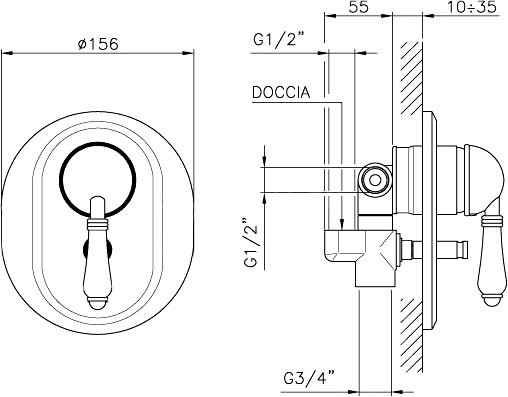 Встраиваемый смеситель для душа и ванны Nicolazzi Signal 3460CR75 С ВНУТРЕННЕЙ ЧАСТЬЮ, хром