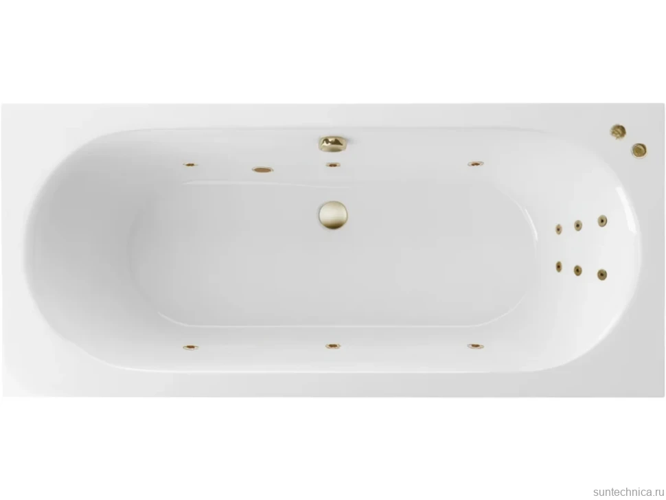 Акриловая ванна Excellent Oceana Slim Line 160x75 см, встраиваемая, с гидромассажем, белая, с каркасом, со сливом-переливом, фурнитура бронза