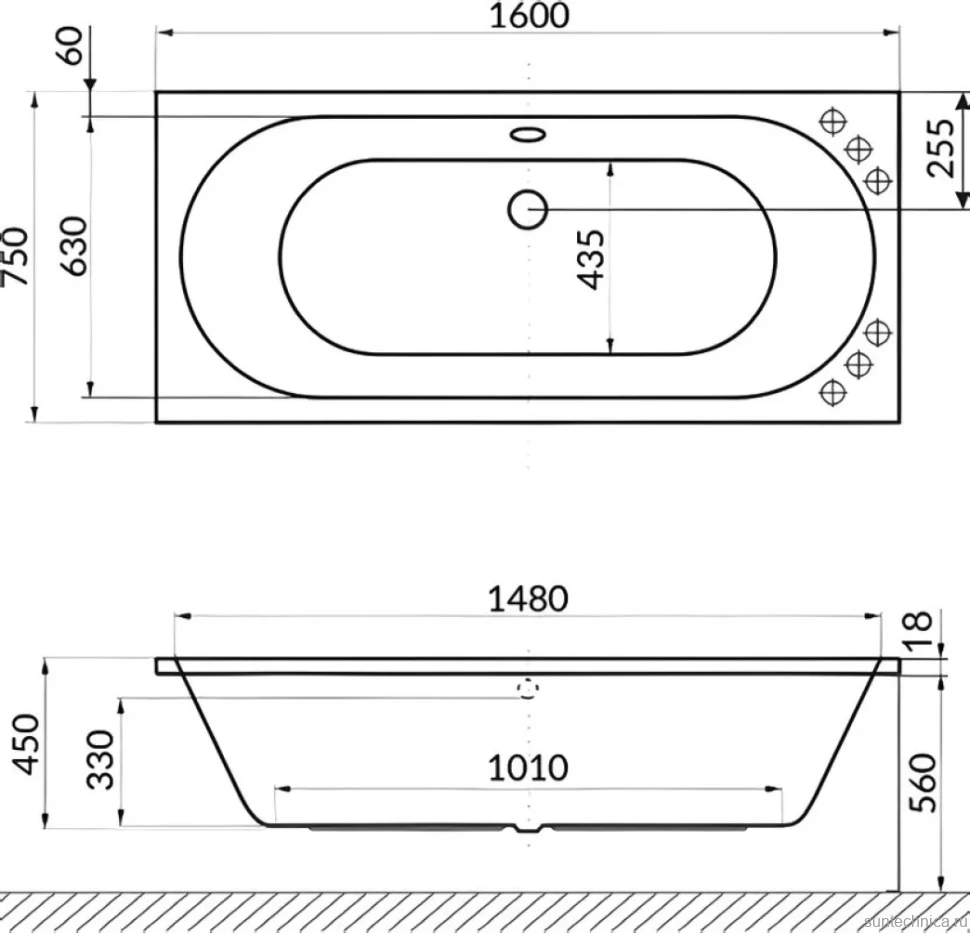 Акриловая ванна Excellent Oceana Slim Line 160x75 см, встраиваемая, с гидромассажем, белая, с каркасом, со сливом-переливом, фурнитура бронза
