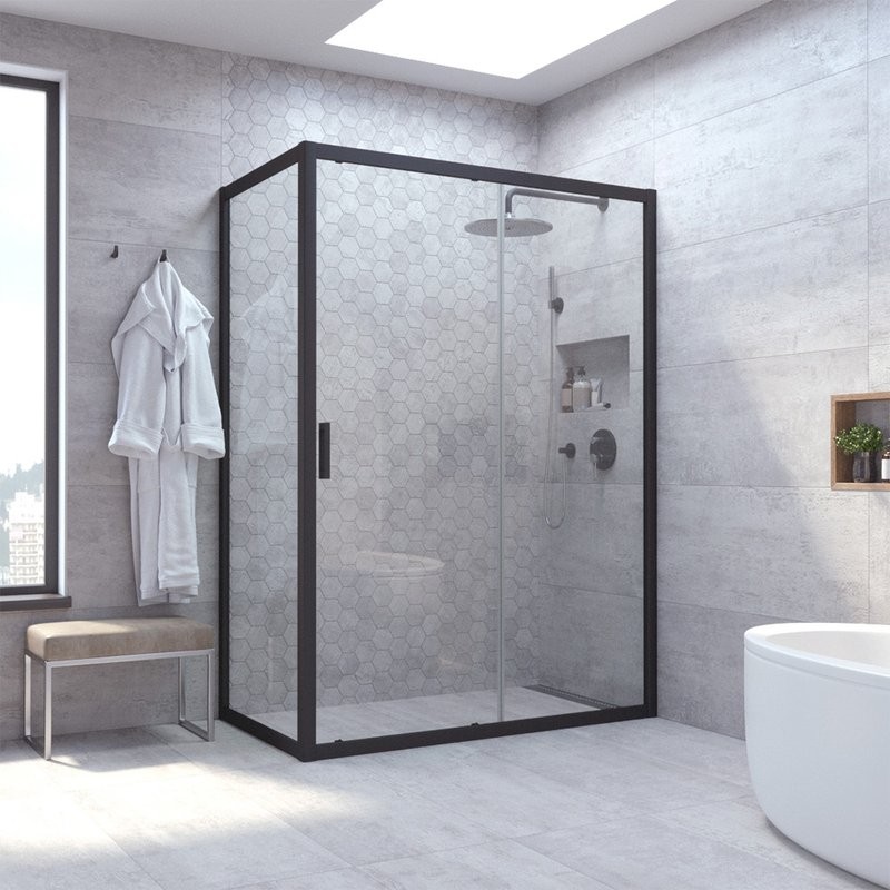 Душевой уголок Vegas Glass ZP+ZPV NOVO 140*100 02М 01 профиль черный матовый, стекло прозрачное