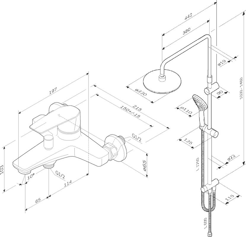 Душевая стойка AM.PM Gem F40890A14 со смесителем