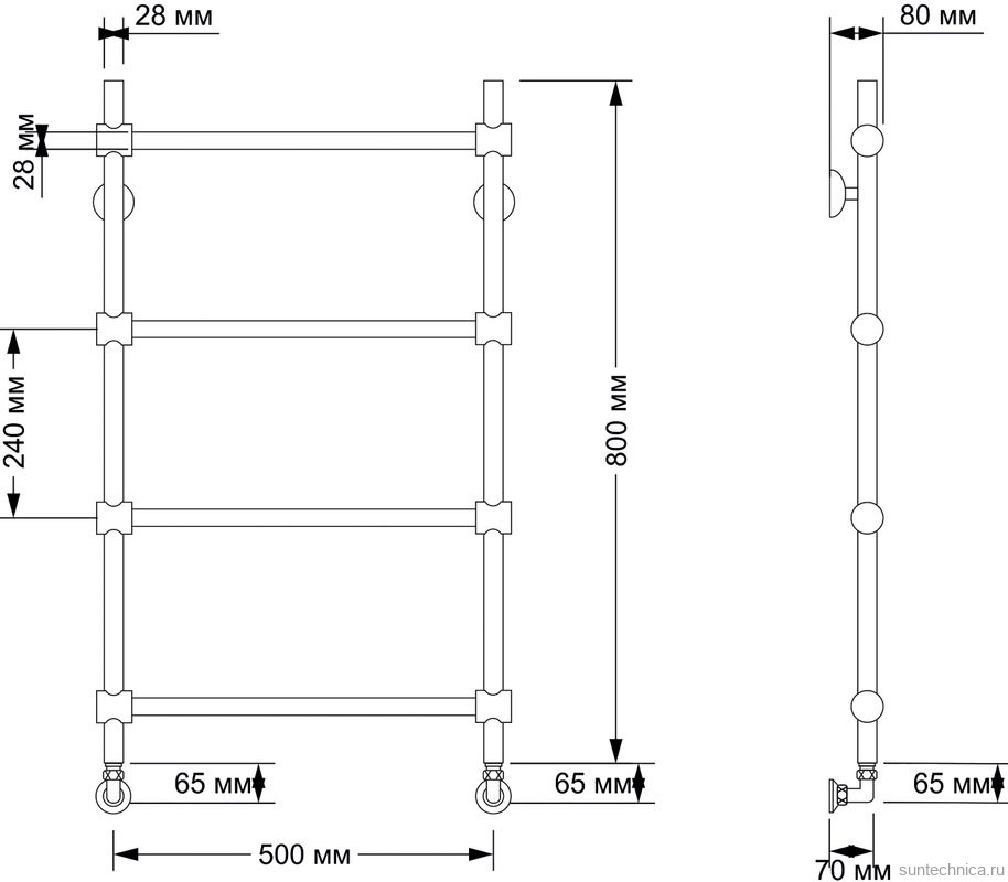 Полотенцесушитель водяной Secado Флоренция 2 85x55 см, бронза, лесенка, латунь