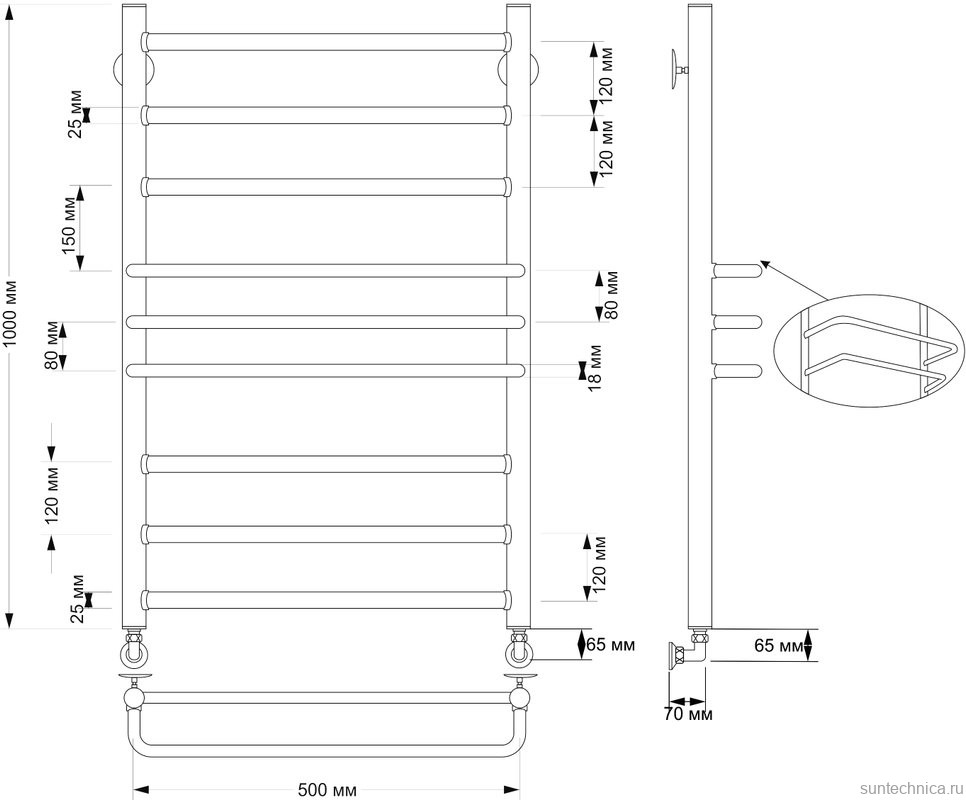 Полотенцесушитель водяной Secado Триест 4603777477370 105x55 см, бронза, лесенка, латунь