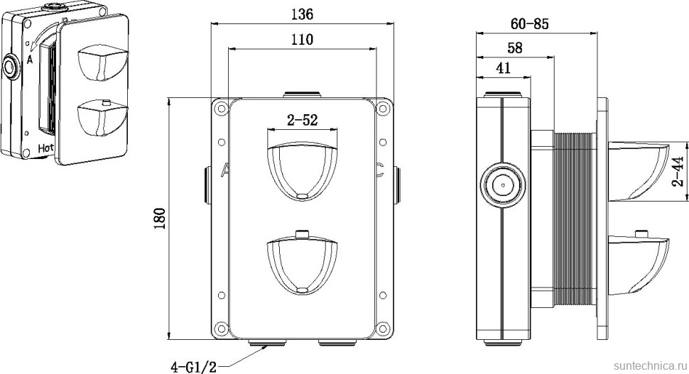 Термостатический смеситель встраиваемый Allen Brau Infinity 5.21316-00 С ВНУТРЕННЕЙ ЧАСТЬЮ, хром