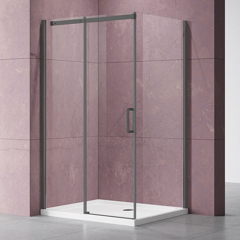 Душевой уголок Vincea Dice VSR-4D8014CLGM 140х80, профиль вороненая сталь, стекло прозрачное