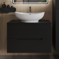 Тумба с раковиной Orange Line 80 подвесная, 2 ящика, матовая черная с раковиной B08-585w