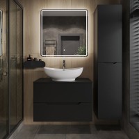 Тумба с раковиной Orange Line 80 подвесная, 2 ящика, матовая черная с раковиной B08-585w