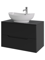 Тумба с раковиной Orange Line 80 подвесная, 2 ящика, матовая черная с раковиной B08-585w