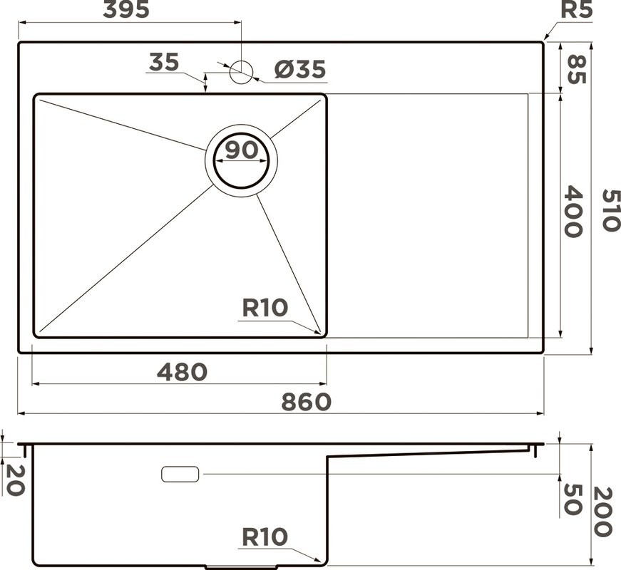 Мойка кухонная Omoikiri Akisame 86-LG-R светлое золото, R