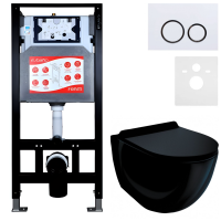 Комплект Унитаз подвесной Esbano Garcia ESUPGARCB черный глянец + Инсталляция Fram + Кнопка ESINKRG11GW