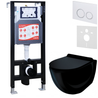 Комплект Унитаз подвесной Esbano Garcia ESUPGARCB черный глянец + Инсталляция Fram + Кнопка ESINKRG11GW