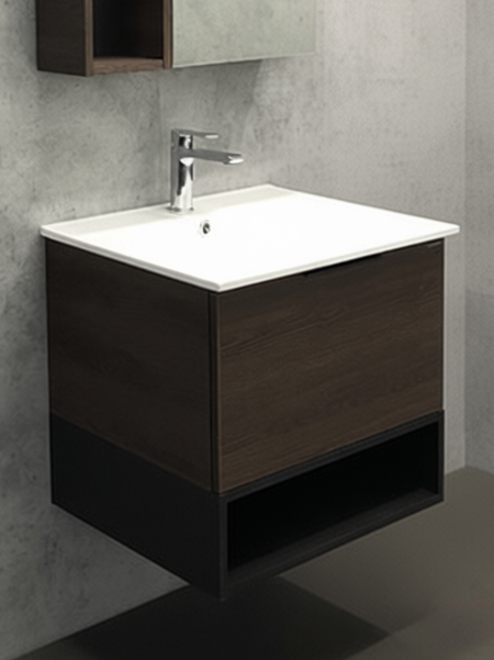 Тумба с раковиной Comforty Франкфурт 60 подвесная, шоколадно-коричневый дуб