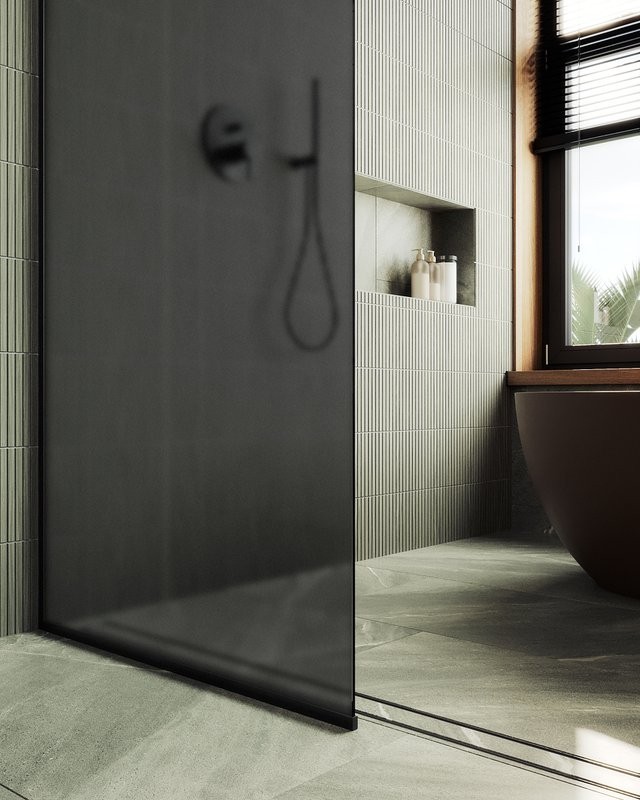 Душевая перегородка Maybahglass MGD-687-6у 119 см, профиль черный, стекло графит матовое