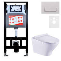 Комплект Унитаз подвесной Esbano Aster ESUPASTEW белый глянец + Инсталляция Fram + Кнопка ESINMTP21ST