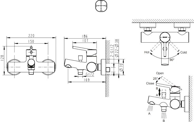Смеситель для ванны с душем Bravat Palace F6172217CP-01-RUS