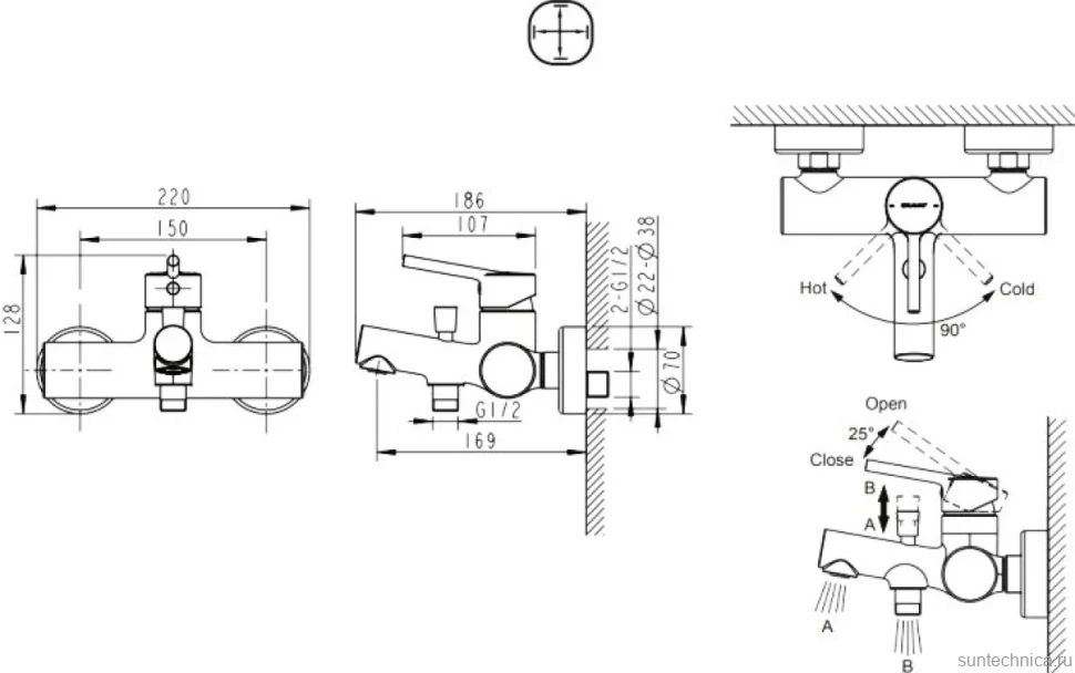 Смеситель для ванны с душем Bravat Palace F6172217CP-01-RUS