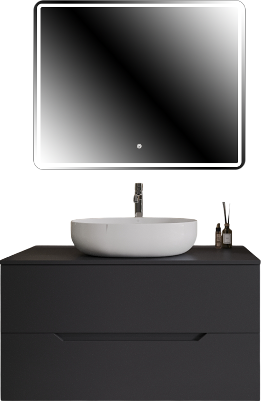 Мебель для ванной комнаты Orange Line 100 подвесная, 2 ящика, матовый графит с раковиной B05-520W