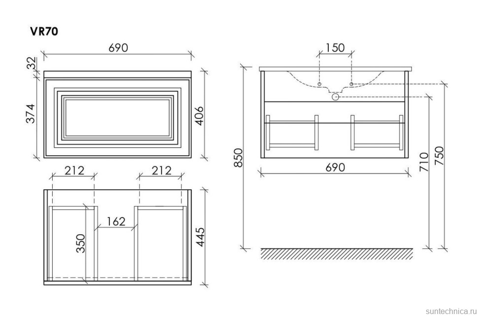 Тумба с раковиной Sancos Very 140 подвесная, doha soft, раковина CN7022wx