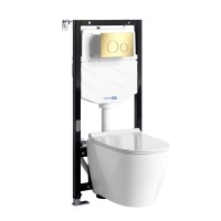 Комплект Унитаз подвесной WasserKRAFT Mindel H002 безободковый + Крышка для унитаза E034 + Система инсталляции для унитазов Aller 10TLT.010.ME + Кнопка смыва PG02