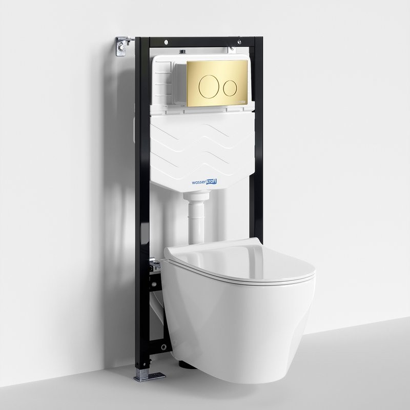 Комплект Унитаз подвесной WasserKRAFT Mindel H002 безободковый + Крышка для унитаза E034 + Система инсталляции для унитазов Aller 10TLT.010.ME + Кнопка смыва PG02