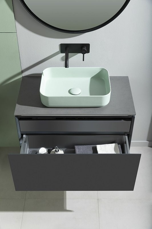 Тумба под раковину со столешницей Allen Brau Infinity 85 1+1, подвесная, антрацит матовый, столешница графит