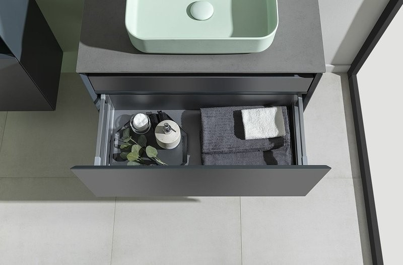 Тумба под раковину со столешницей Allen Brau Infinity 85 1+1, подвесная, антрацит матовый, столешница графит