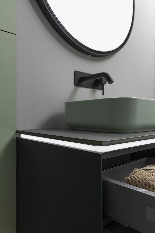 Тумба под раковину со столешницей Allen Brau Infinity 85 1+1, подвесная, антрацит матовый, столешница графит