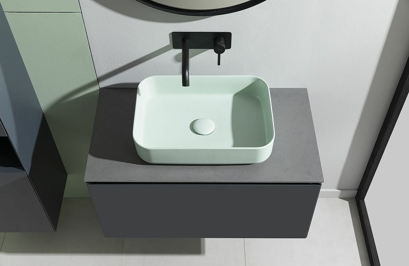 Тумба под раковину со столешницей Allen Brau Infinity 85 1+1, подвесная, антрацит матовый, столешница графит