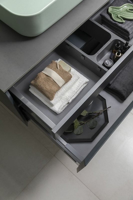 Тумба под раковину со столешницей Allen Brau Infinity 85 1+1, подвесная, антрацит матовый, столешница графит